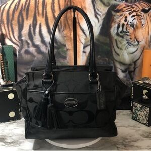 COACH Black Signature “C” Canvas and Leather Handbag, GUC